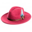 Maroon Ladies Wool Felt Fedora With Feather Trim