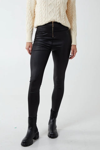 Zip Front Wet Look Leggings