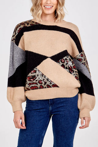 Sequins Combo Colour Patch Jumper