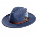 Navy Ladies Wool Felt Fedora With Feather Trim