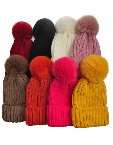 Plain Stylish Knitted Pompom Hat