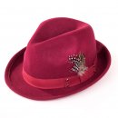 Small Maroon Ladies Wool Felt Trilby With Feather Trim